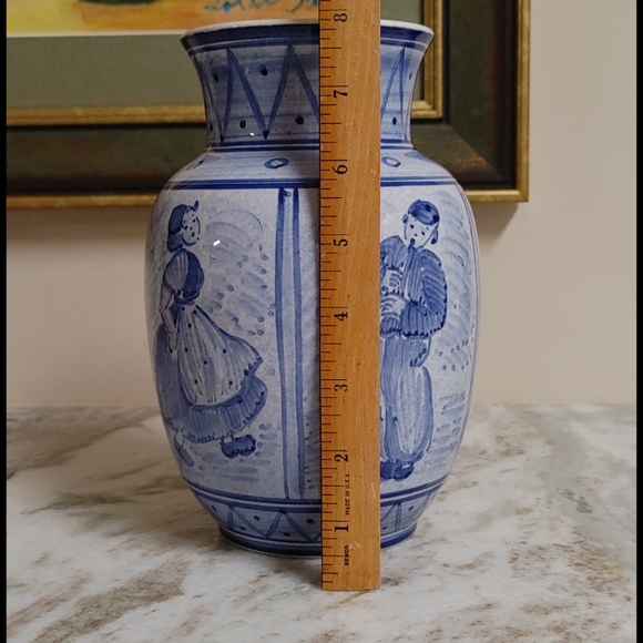 Vintage Mid-Century Villeroy & Boch Mettlach Blue & Ivory Juvenile Scenes Vase - Picture 7 of 14